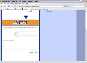 screen shot of contact page