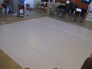 The white plastic tarp to paint the labyrinth on